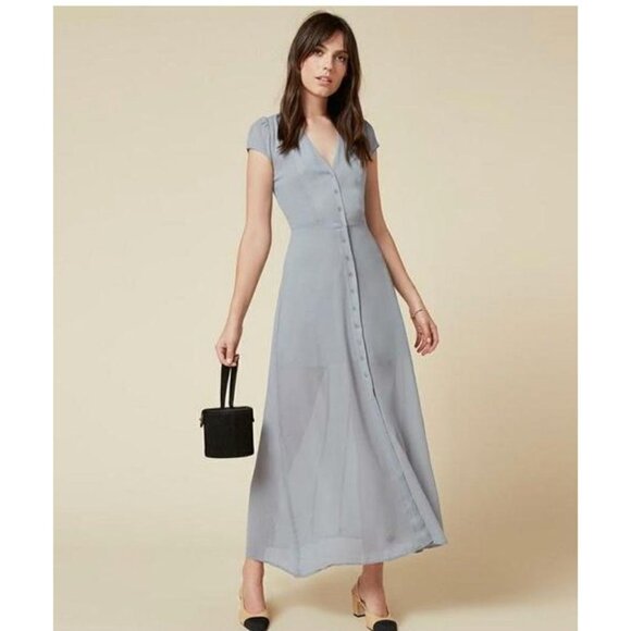 Reformation Dresses & Skirts - Reformation Naveen Button-Front Dress Periwinkle Blue Wedding Viscose Size 4